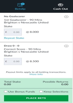 No Goalscorer 0-0 betslip